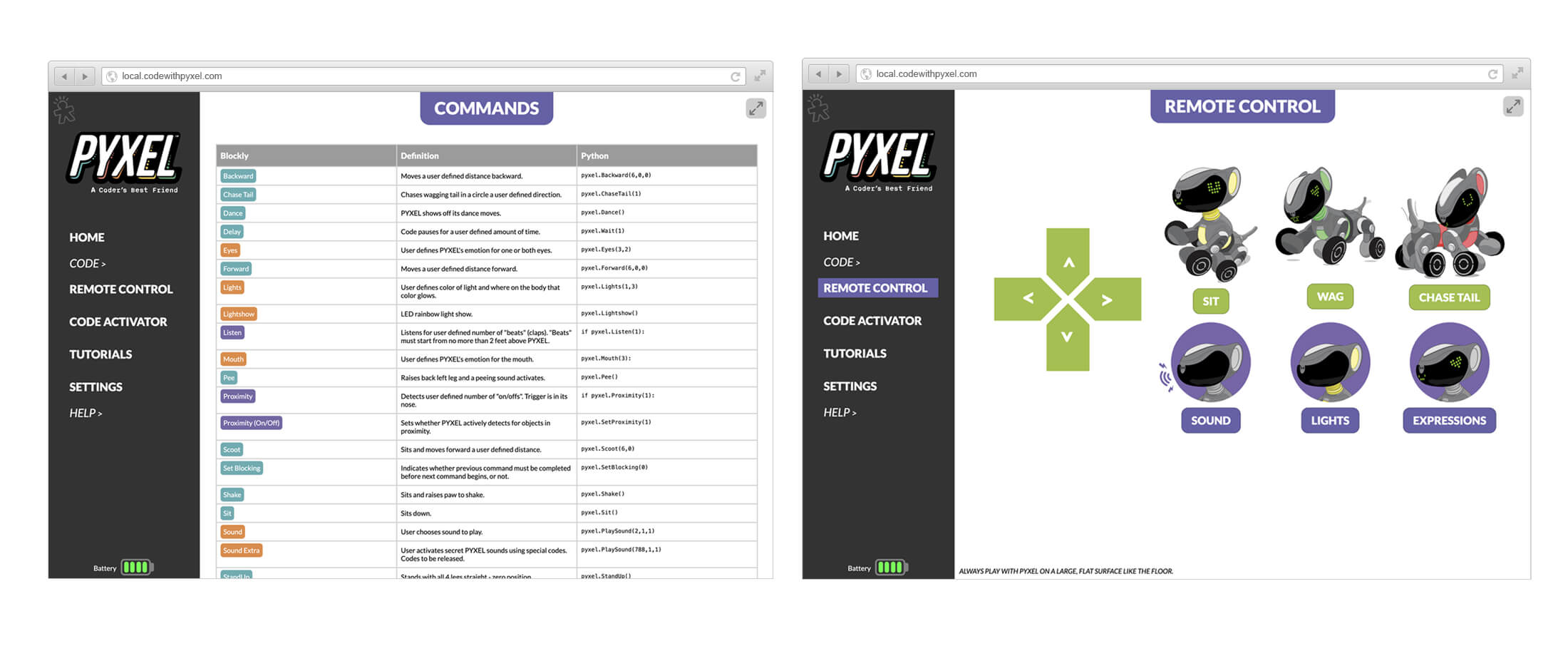 PYXEL UI commands remote